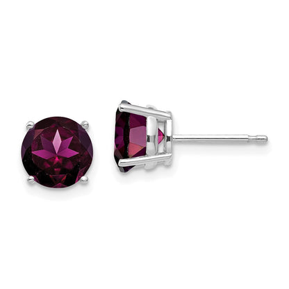 14k White Gold 7mm Rhodolite Garnet Stud Earrings