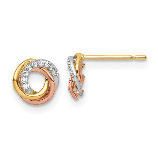 14k Tri-colored Cubic Zirconia Circle Stud Earrings