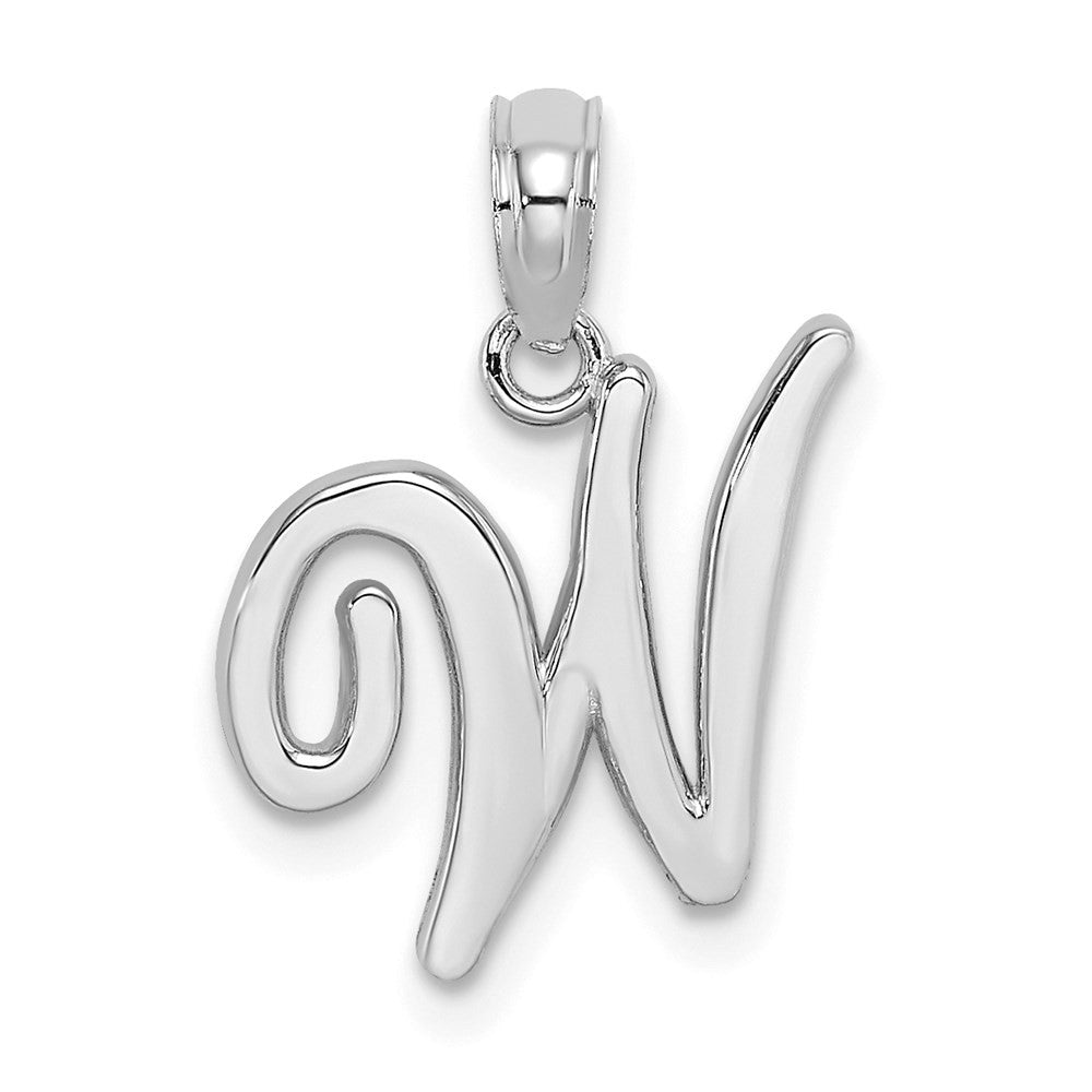 14k White Gold Script Letter W Initial Pendant