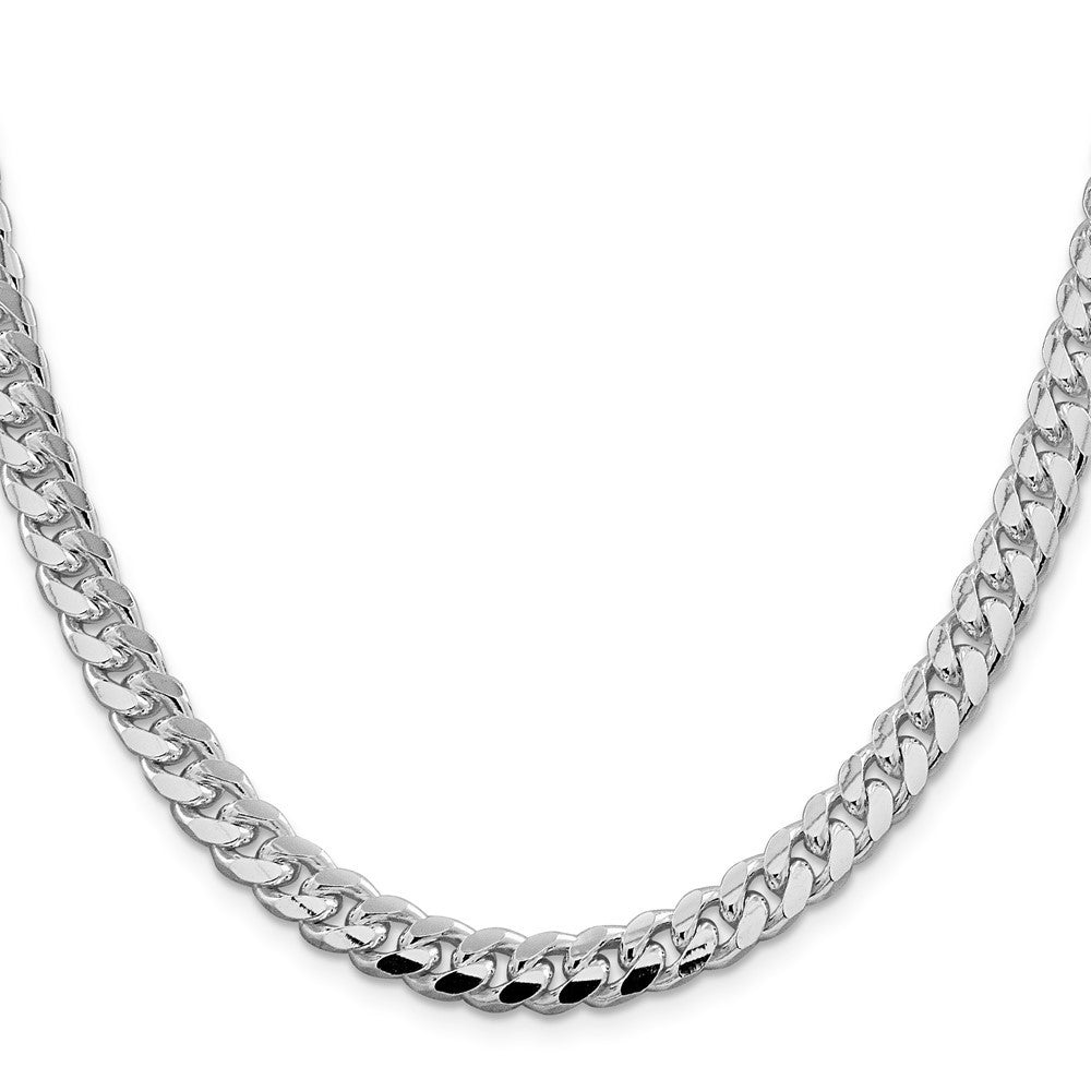 Sterling Silver 7.35mm Domed w/ Side Diamond-Cut Curb Chain Necklace 24"