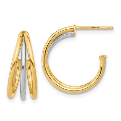 14K Two-tone Polished Multi Row Hoop Earrings