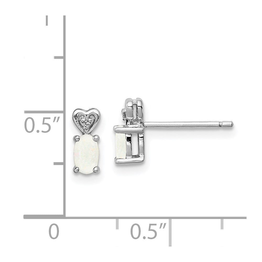Sterling Silver Rhodium-plated Created Opal & Diam. Button Stud Earrings
