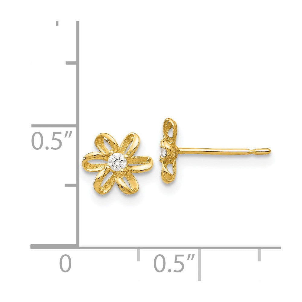 14k Yellow Gold CZ Children's Flower Button Stud Earrings