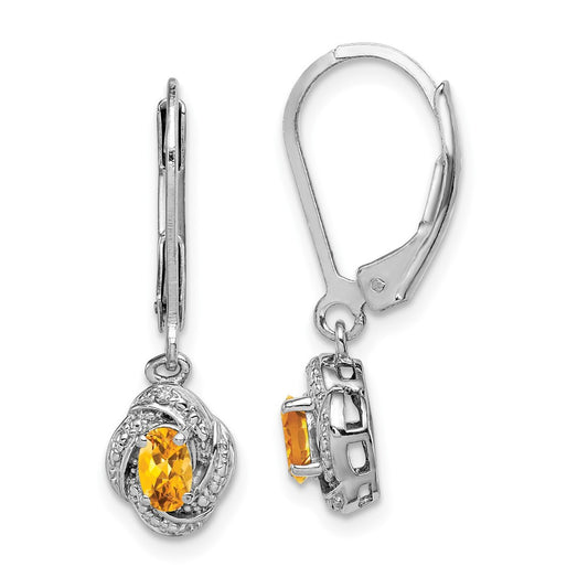 Sterling Silver Rhodium-plated Diam. & Citrine Dangle Earrings