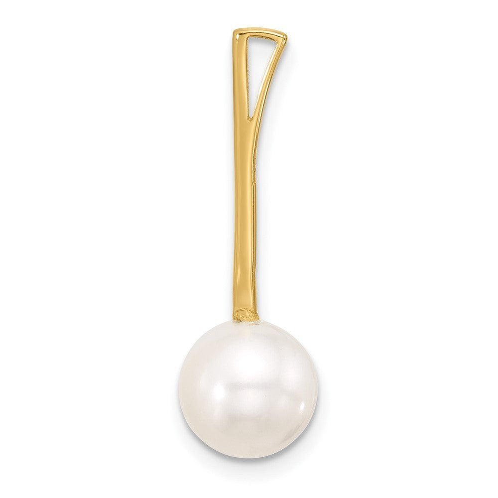 14k Yellow Gold 8-9mm White Round Freshwater Cultured Pearl Drop Chain Slide