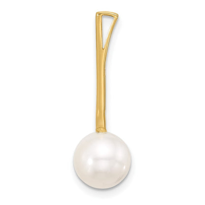 14k Yellow Gold 8-9mm White Round Freshwater Cultured Pearl Drop Chain Slide