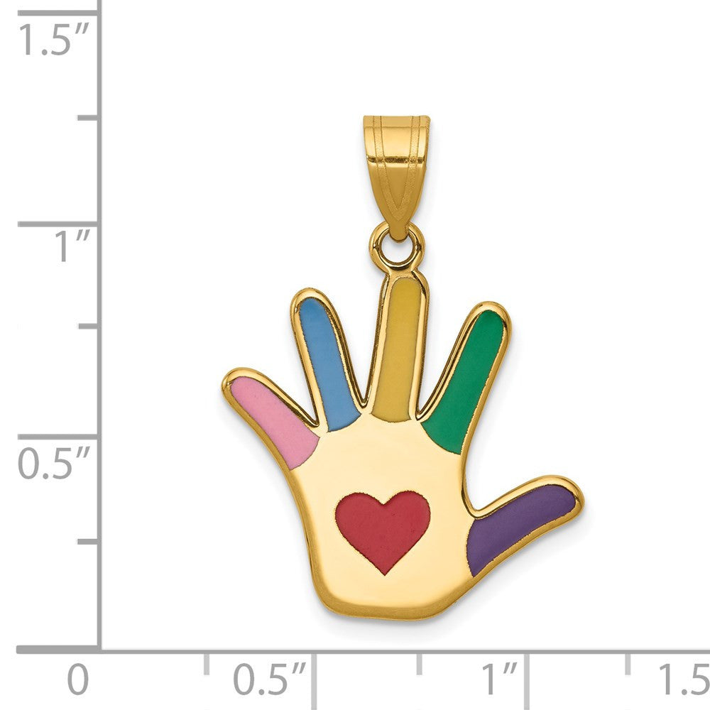 14k Yellow Gold Enameled Autism Heart Handprint Pendant
