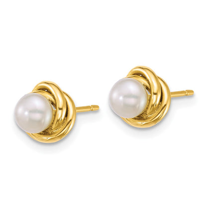 14k Yellow Gold 4-5mm Button Freshwater Cultured Pearl Love Knot Stud Earrings