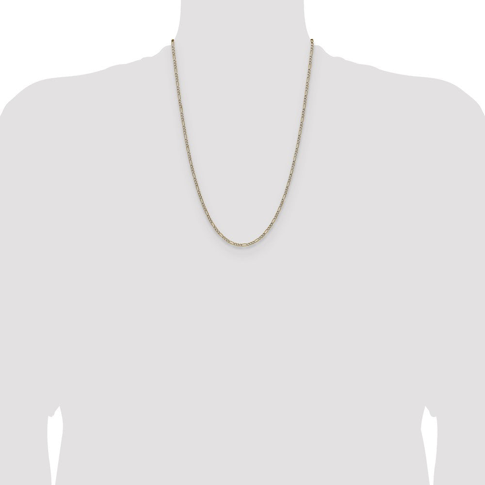 14k Yellow Gold 2.3mm Semi-solid with Rhodium Pav� Figaro Chain Necklace 24"