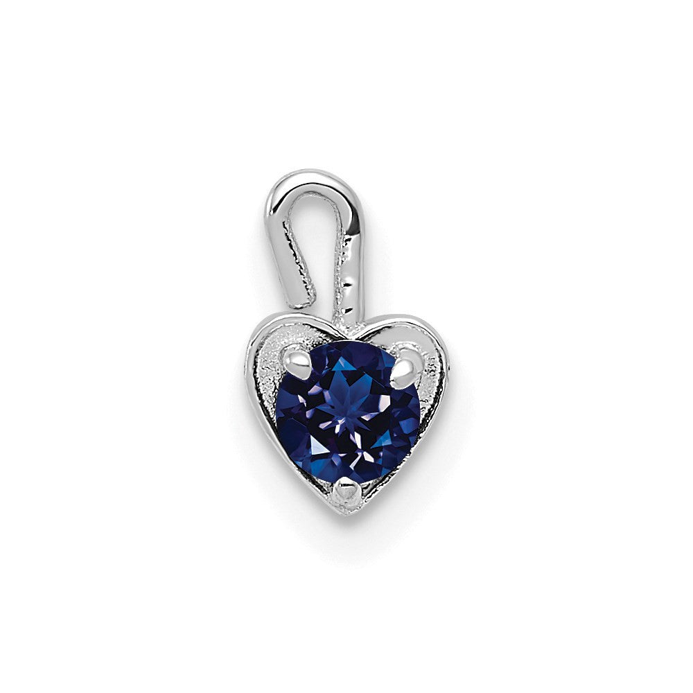 14k White Gold September Synthetic Birthstone Heart Charm Pendant