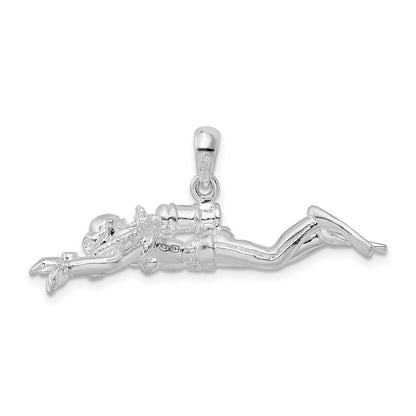 Sterling Silver Rhodium-Plated Polished 3D Female Scuba Diver Pendant