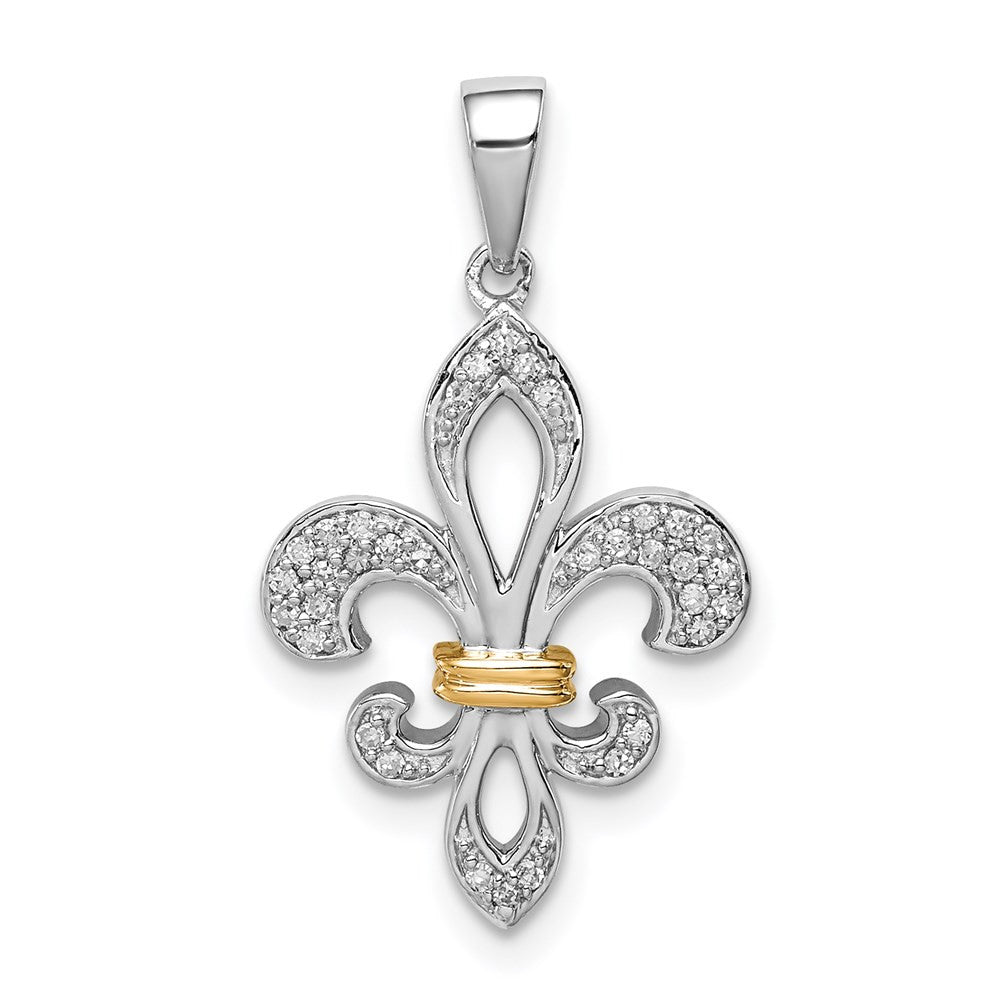 Sterling Silver Rhod-Plated with Diamond Fleur De Lis Pendant