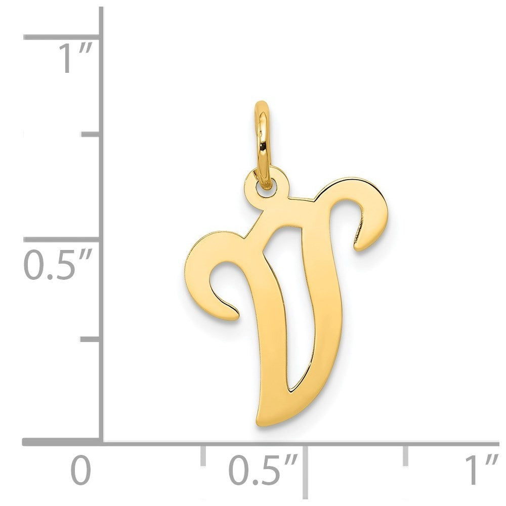14k Yellow Gold Script Letter V Initial Charm Pendant