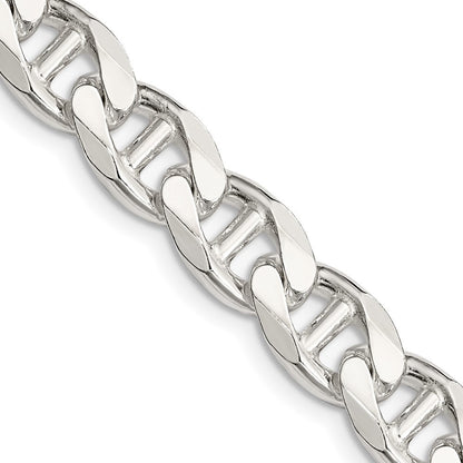 Sterling Silver 9mm Diamond-Cut Flat Anchor Curb Chain Necklace 22"