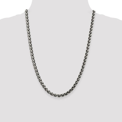 Sterling Silver Antiqued 6mm Round Spiga Chain Necklace 24"
