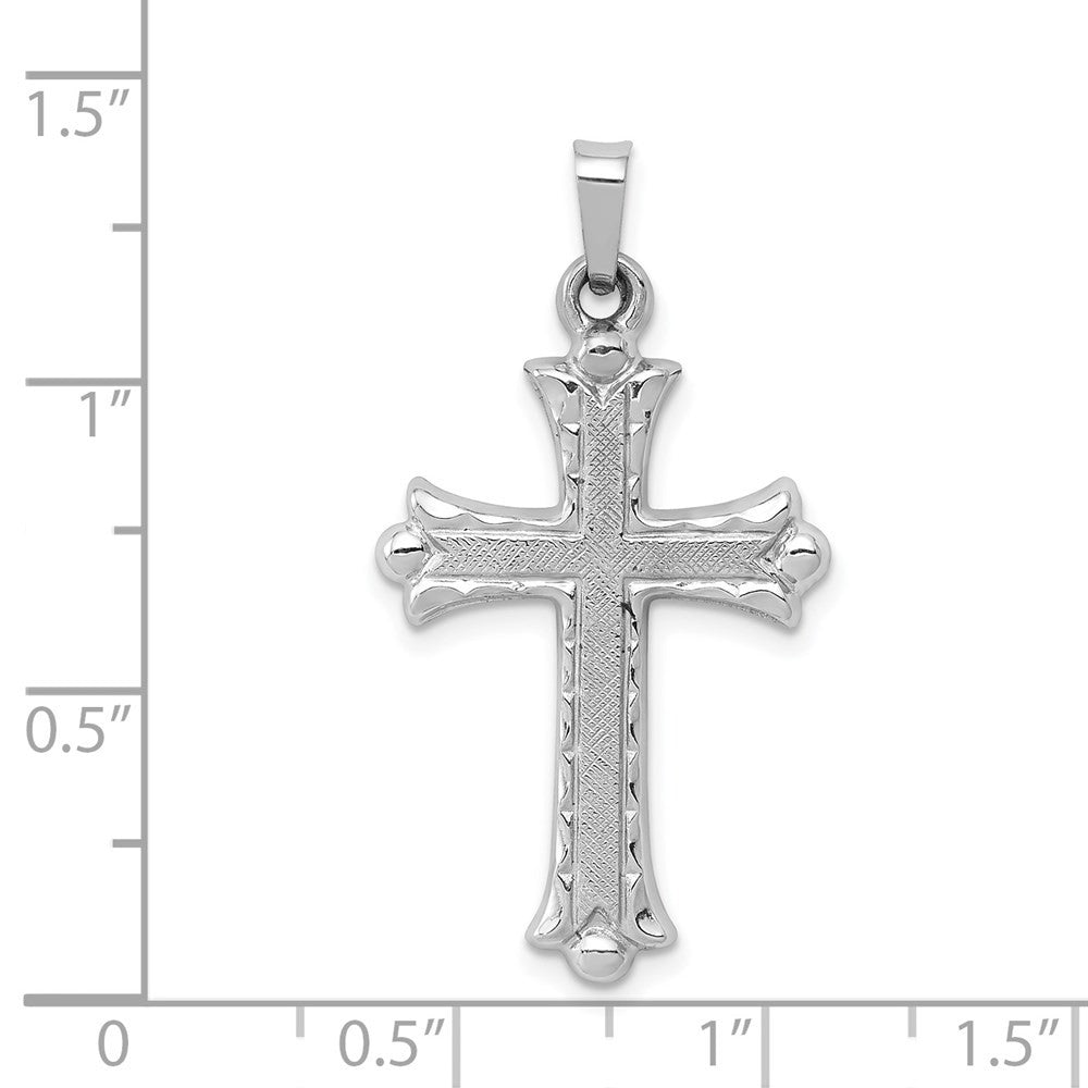 14k White Gold Textured and Polished Fleur de lis Cross Pendant