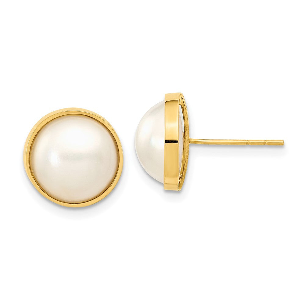 14k Yellow Gold 9-10mm White Freshwater Cultured Mabe Pearl Stud Earrings