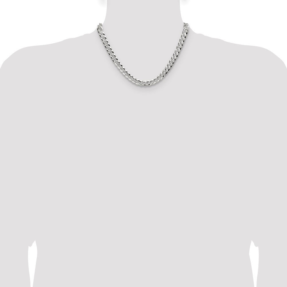 Sterling Silver 8.25mm Flat Diamond-Cut Pave Curb Chain Necklace 18"