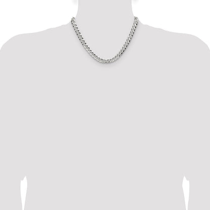 Sterling Silver 8.25mm Flat Diamond-Cut Pave Curb Chain Necklace 18"