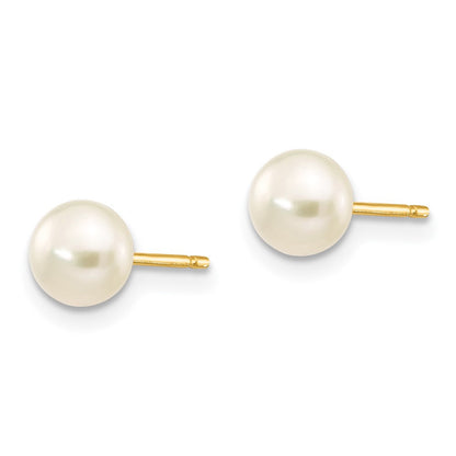 14k Yellow Gold 5-6mm White Button Freshwater Cultured Pearl Stud Earrings