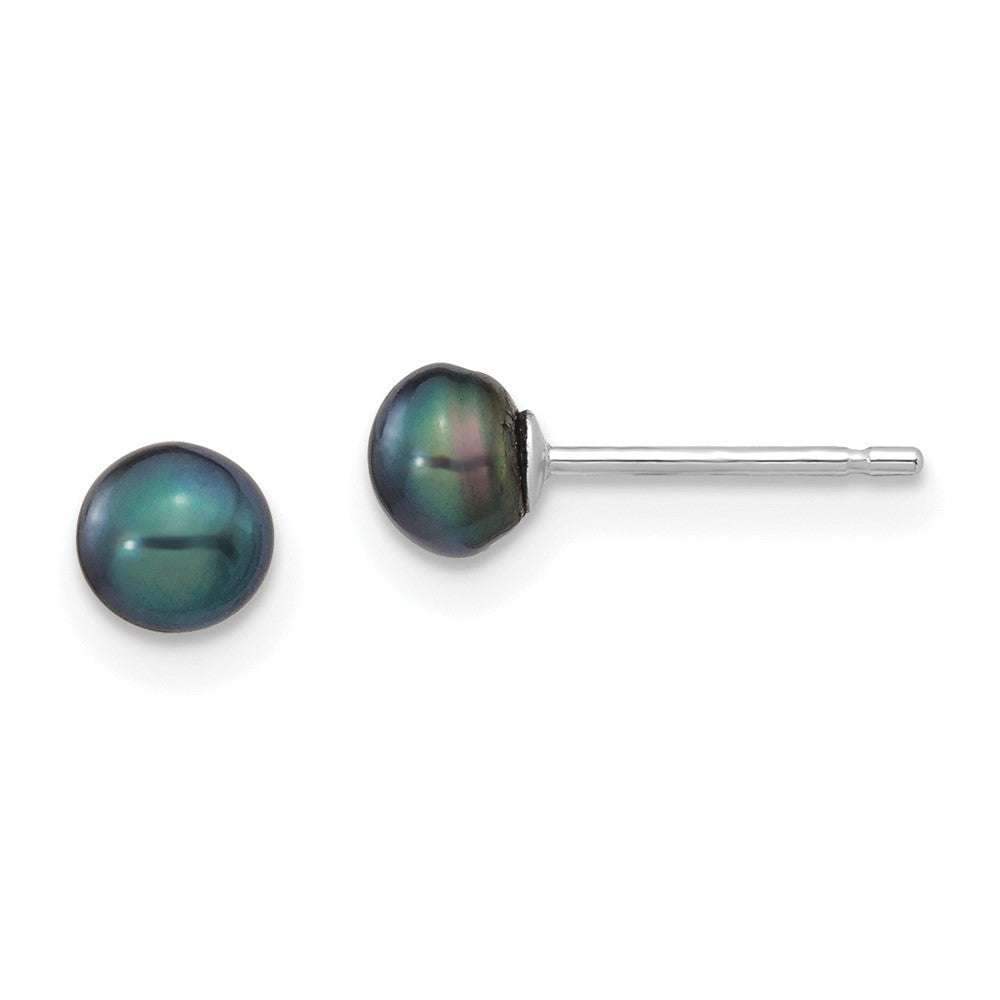 14k White Gold 4-5mm Black Button Freshwater Cultured Pearl Stud Earrings