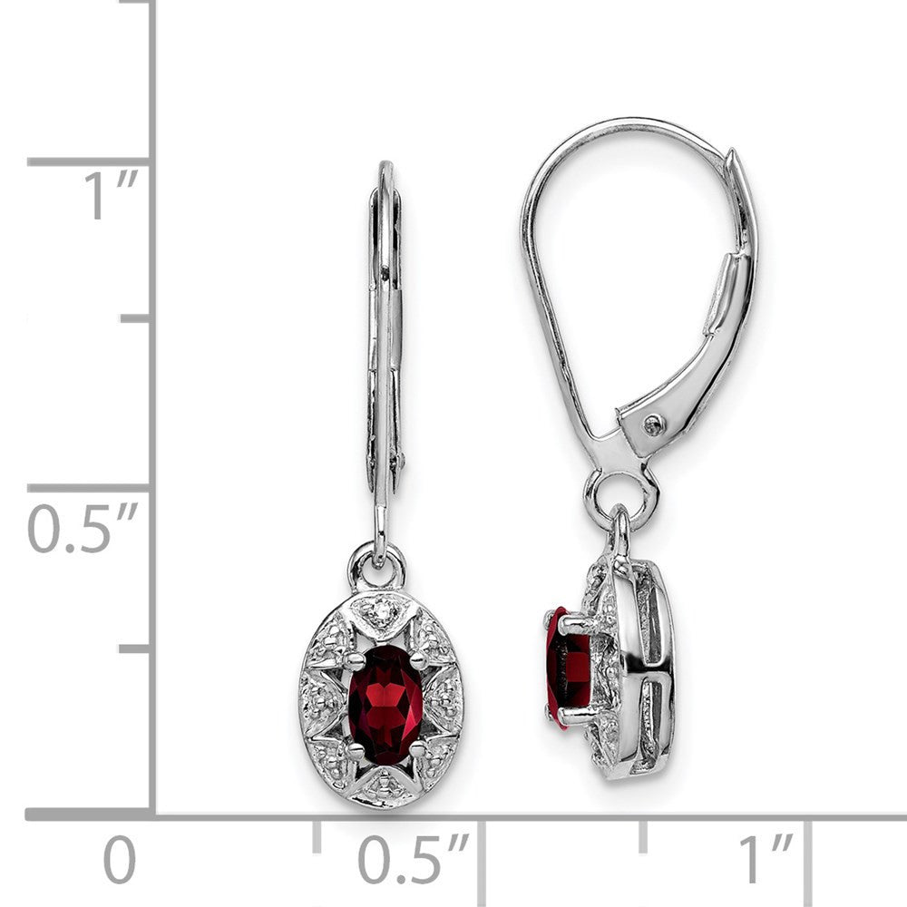 Sterling Silver Rhodium-plated Diam. & Garnet Dangle Earrings