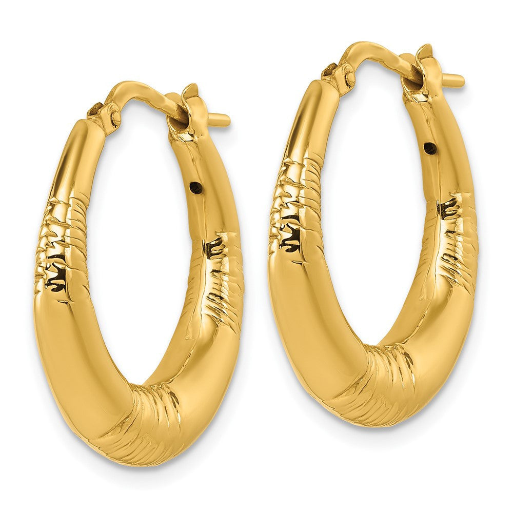 14k Yellow Gold Polished and Grooved Round Hoop earrings