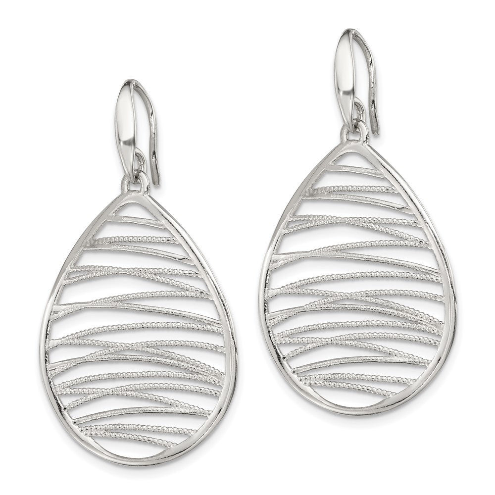 Sterling Silver Rhod-pltd Polished/Textured Tear Dangle Earrings