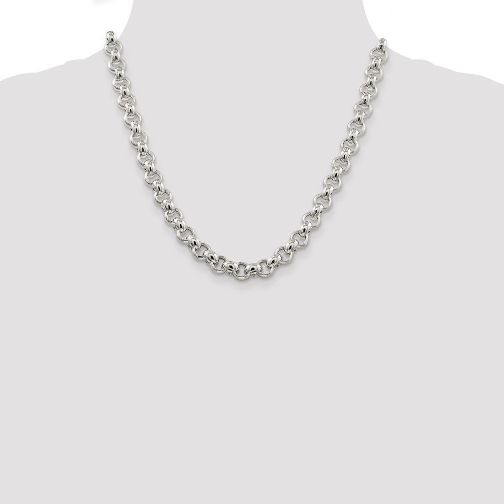 Sterling Silver 9.5mm Semi-solid Rolo Chain Necklace 20"