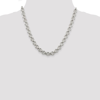 Sterling Silver 9.5mm Semi-solid Rolo Chain Necklace 20"