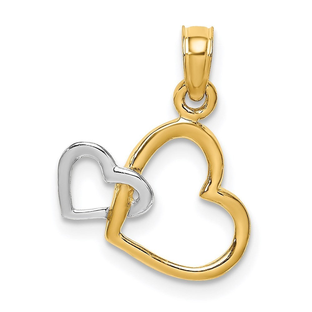 14k Yellow Gold With White Rhodium Polished Hearts Interwined Charm Pendant