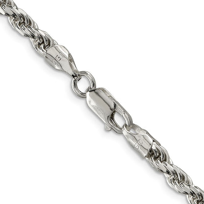 Sterling Silver 4.6mm Diamond-cut Rope Chain Necklace 22"