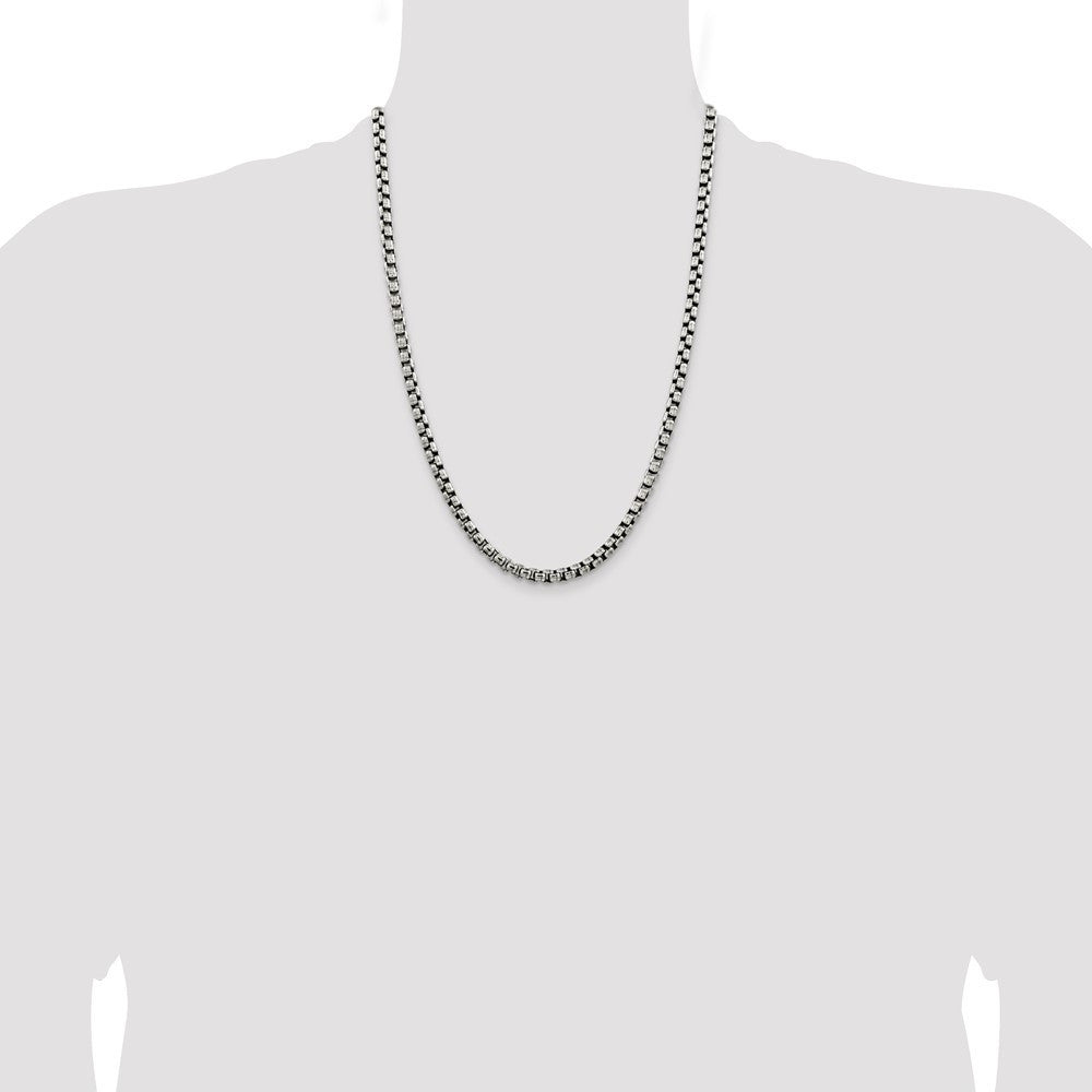 Sterling Silver Antiqued 5.2mm Round Box Chain Necklace 24"