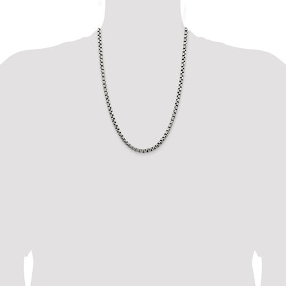 Sterling Silver Antiqued 5.2mm Round Box Chain Necklace 24"