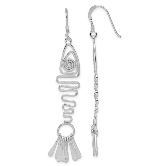 Sterling Silver Polished Fancy Geometric Fish Dangle Earrings