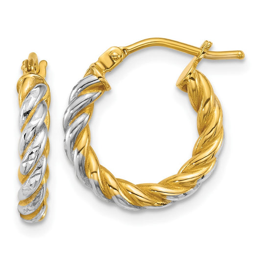 14k Yellow Gold Polished Diamond-cut Twisted 2.75mm Tube Hoop Earrings