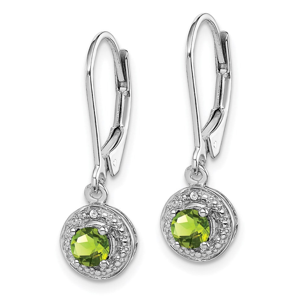 Sterling Silver Rhodium-plated Diam. & Peridot Dangle Earrings