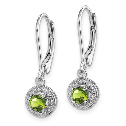 Sterling Silver Rhodium-plated Diam. & Peridot Dangle Earrings