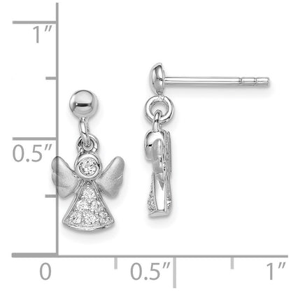 Sterling Silver RH-plated Polished/Satin CZ Angel Dangle Earrings
