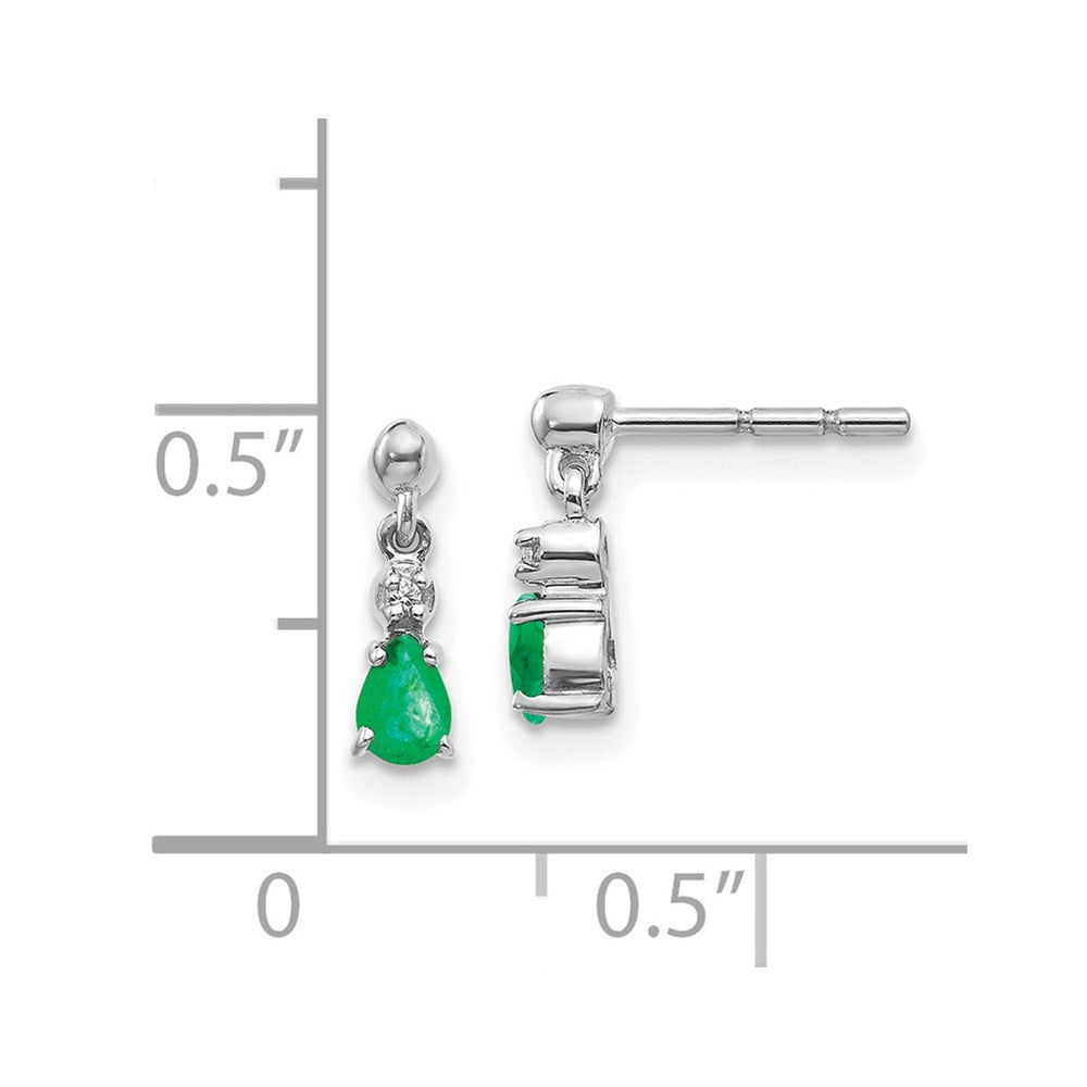 14k White Gold Emerald and Diamond Dangle Earrings