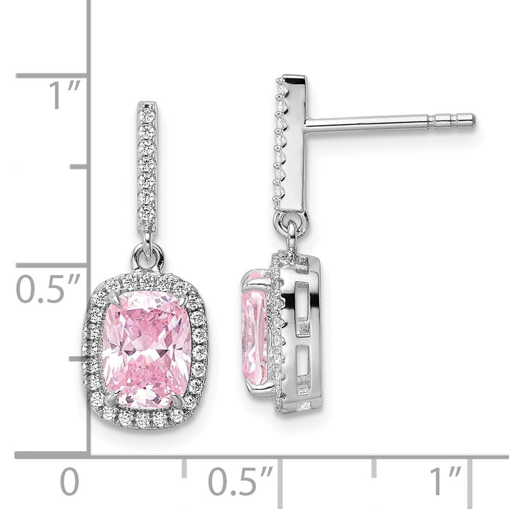 Sterling Silver Rhodium-plated Pink & White CZ Dangle Earrings