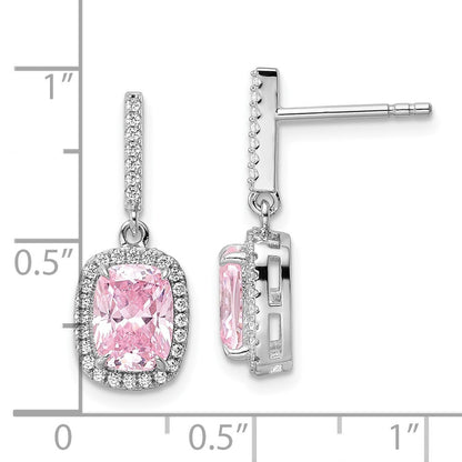 Sterling Silver Rhodium-plated Pink & White CZ Dangle Earrings
