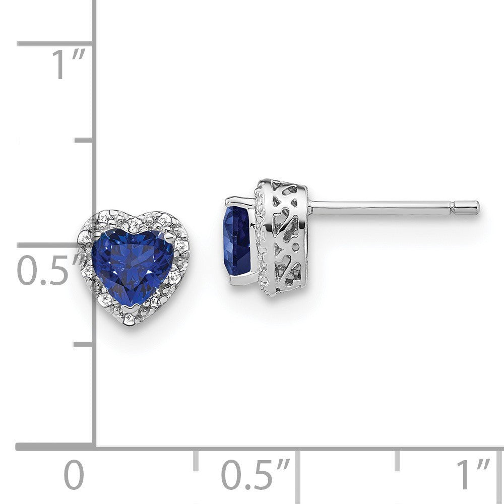 Sterling Silver Rhodium-plated Created Sapphire and Diamond Button Stud Earrings