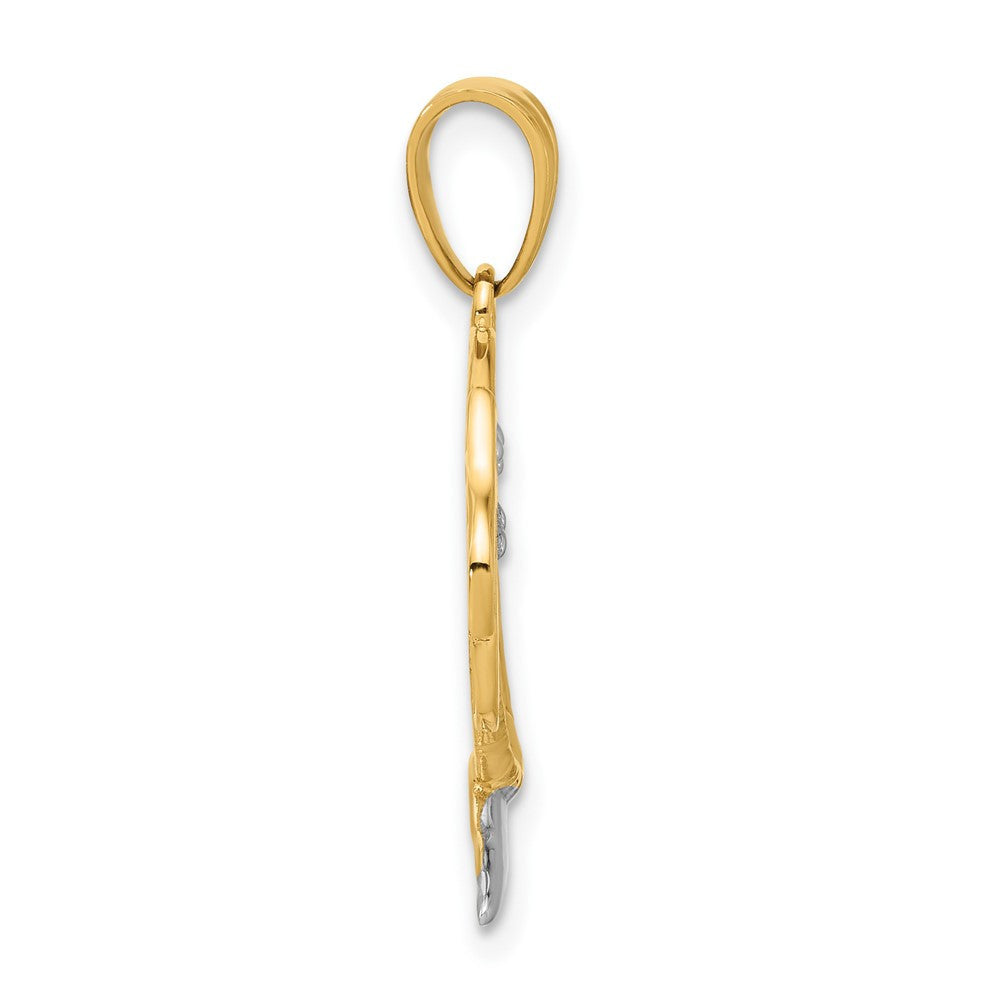 14k Yellow Gold with White Rhodium Palm Tree Heart Pendant