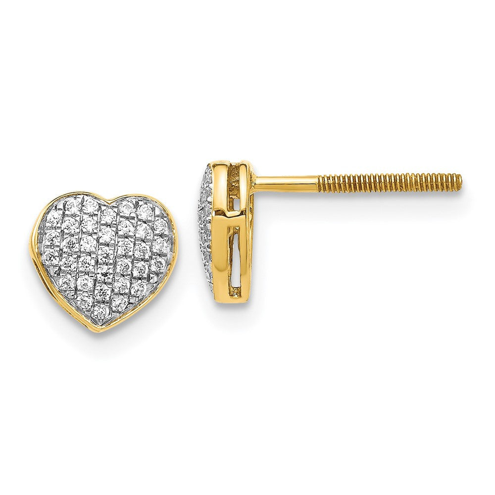 14k Yellow Gold Diamond Heart Screw Back Stud Earrings