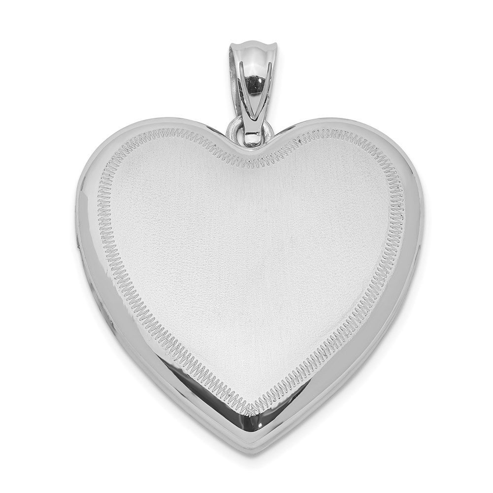 Sterling Silver Rhodium-plated Polished & Satin Heart Locket Pendant