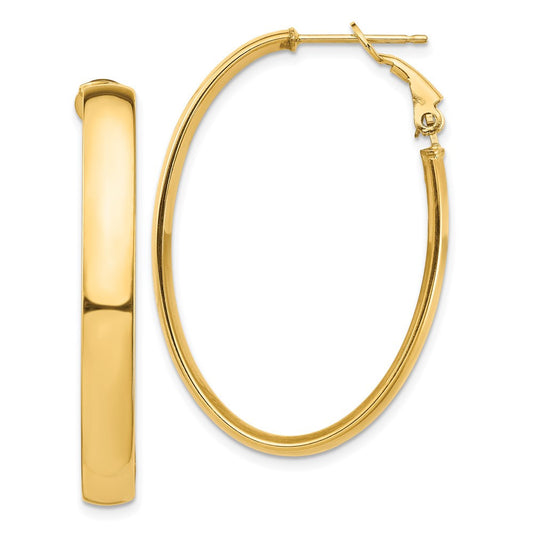 14k Yellow Gold High Polished 5mm Omega Back Oval Hoop Earrings