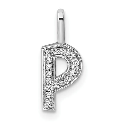 14k White Gold Diamond Letter P Initial Pendant