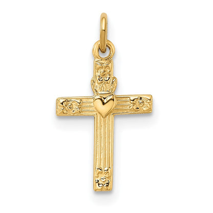 14k Yellow Gold Polished Solid Heart Cross Pendant