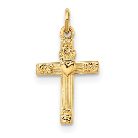 14k Yellow Gold Polished Solid Heart Cross Pendant